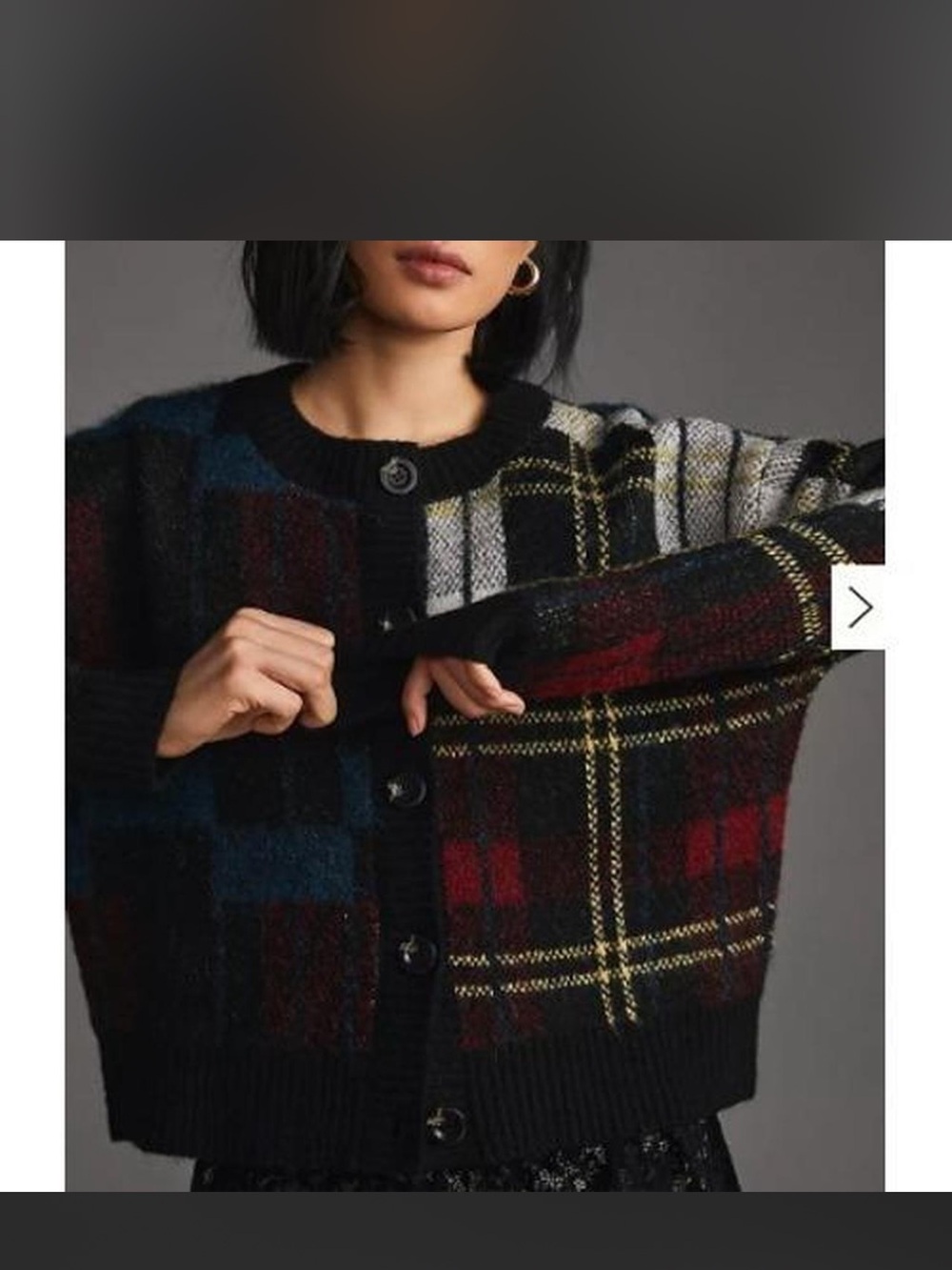 Anthropologie | RD Style Plaid Button-Front Cardigan Sweater - Black Multi - Picture 6 of 6